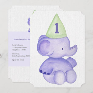 Invitation Baby Boy Purple Elephant 1er anniversaire Invitati