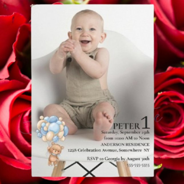 Invitation  Baby Boy’s 1st Birthday (Celebrate your baby boy’s 1st birthday with a heartfelt invitation.)