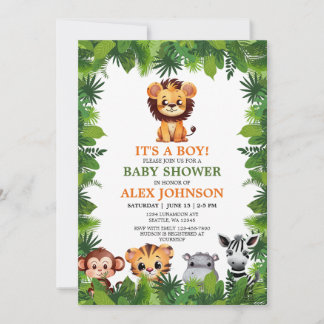 Invitation Baby Boy Safari Animaux Lion Cub Baby shower