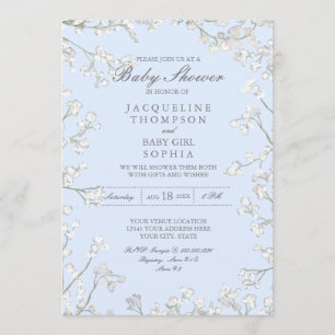 Invitation Baby Boy Shower Baby Babys Breath Blue Floral Wrea