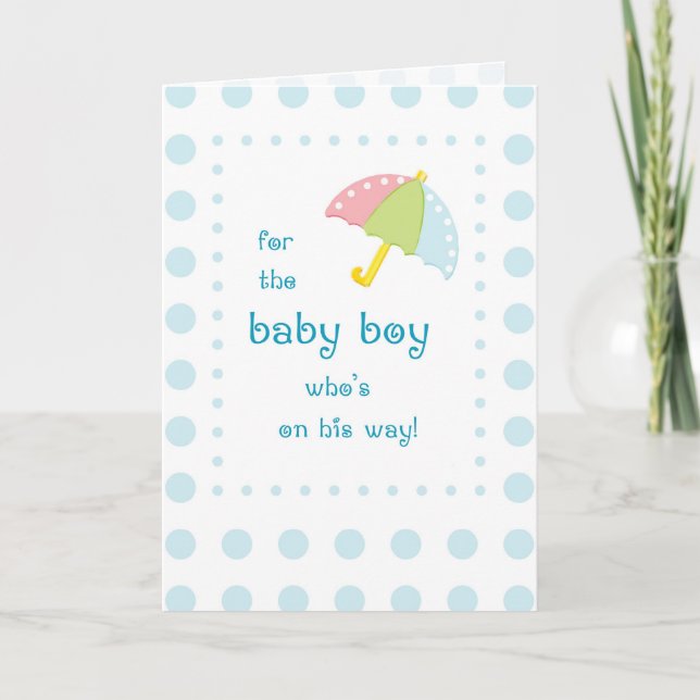 Invitation Baby Boy Shower, Parapluie avec points Bleus (Devant)