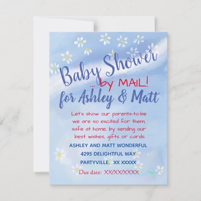 Invitation Baby Boy Soft Daisies Baby shower d'aquarelle (Devant)