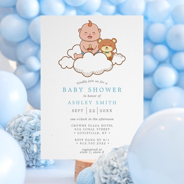 Invitation Baby Boy sur Cloud Baby shower mignon (Créateur téléchargé)