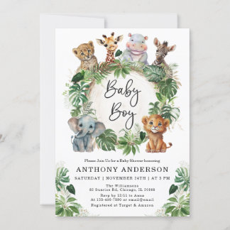 Invitation Baby Boy Tropical Jungle Safari Animaux Douche