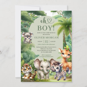 Invitation Baby Boy Tropical Jungle Safari Animaux Douche