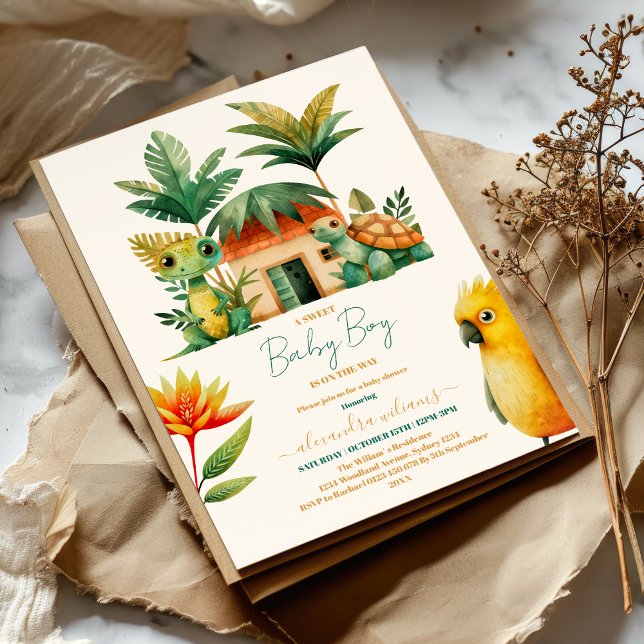 Invitation Baby Boy Tropical Jungle Safari Animaux Douche (Créateur téléchargé)