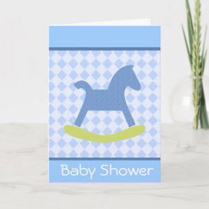 Invitation Baby Boy Yellow and Blue Rocking Horse Card