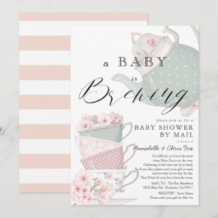 Invitation Baby Brewing Pink Tea Party Baby shower par courri