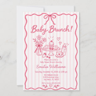 Invitation Baby Brunch Rose Fille Baby Shower Dessinée à la M