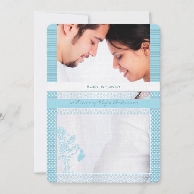 Invitation Baby Bump Photo Baby Boy Shower (Devant)