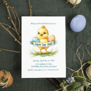 Invitation Baby Chick Holding oeufs Easter Egg Hunt