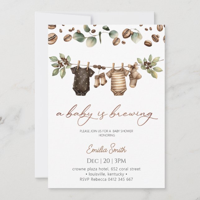 Invitation Baby Coffee Bean clothesline  Baby Shower  (Devant)