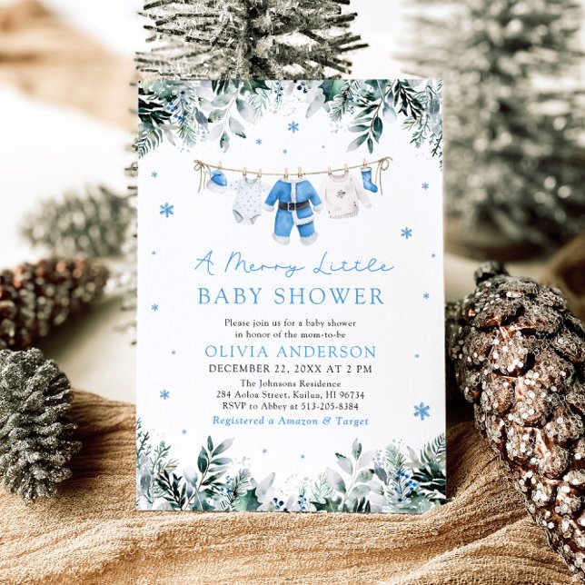 Invitation Baby de Noël Bleu Un joli petit Baby shower (Créateur téléchargé)