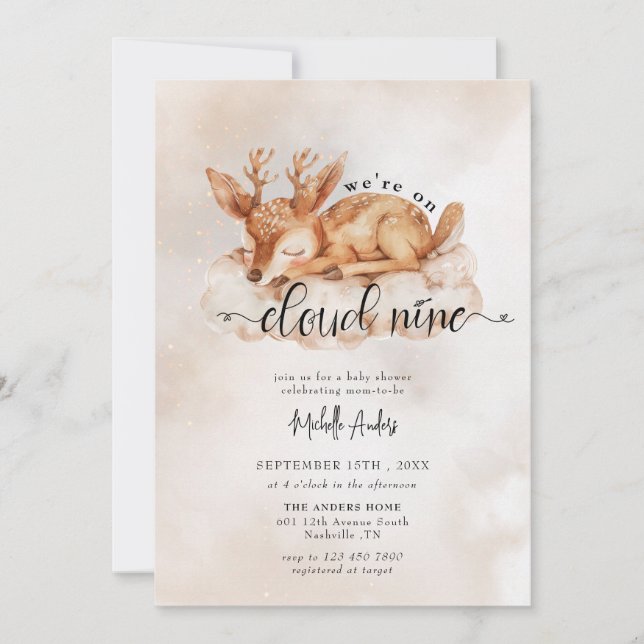 Invitation Baby Deer | Baby shower fille aquarelle (Devant)