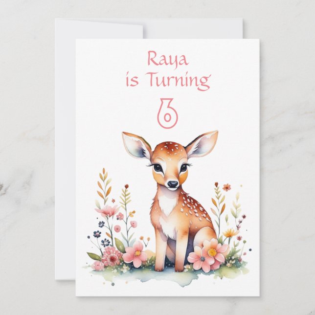 Invitation Baby Deer in Flowers Fête d'anniversaire de fille (Devant)