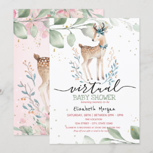 Invitation Baby Deer Stars Baby shower virtuel Feuille
