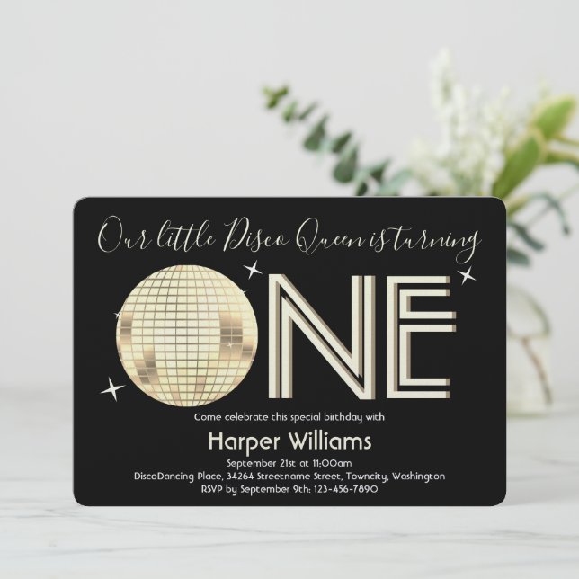 Invitation Baby Disco Thématique premier anniversaire (Debout devant)