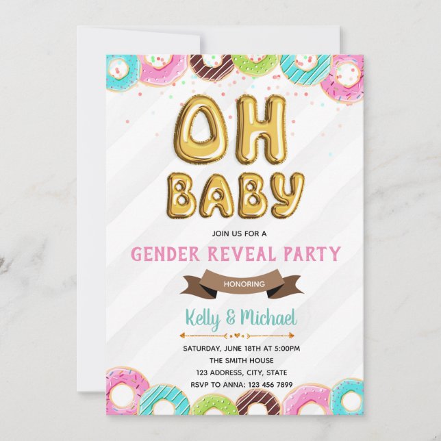 Invitation Baby Donut genre révéler l'invitation de la fête (Devant)