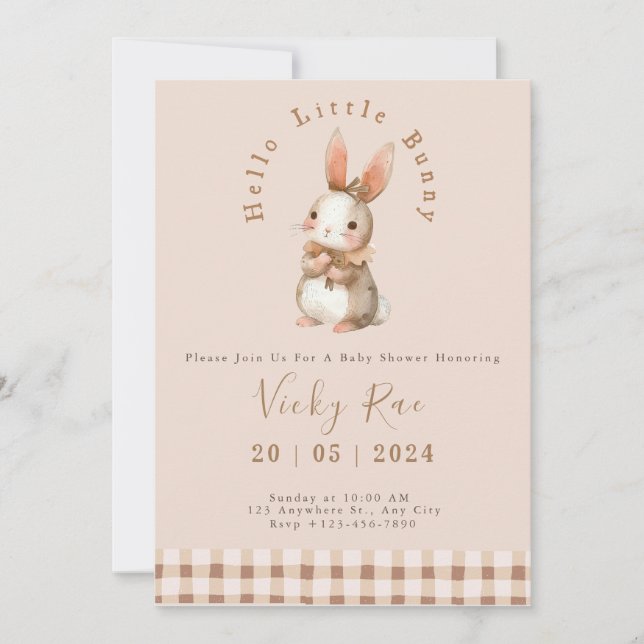 Invitation Baby-douches pour bébé thème pour filles damier (Devant)