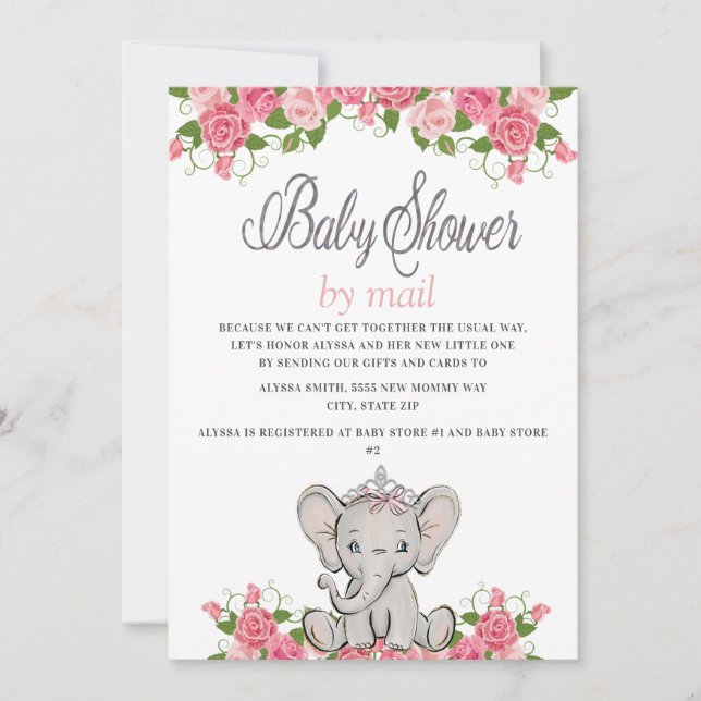 Invitation Baby Elephant Baby shower par courrier (Devant)