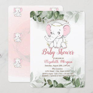 Invitation Baby Elephant, Baby shower vert Eucalyptus