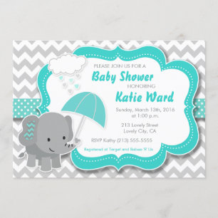 Invitation Baby Elephant Boy Baby shower Turquoise Blue Invit