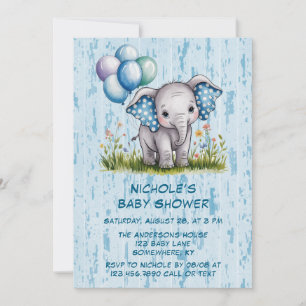 Invitation Baby Elephant et Fleur sauvage Baby shower garçon