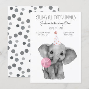 Invitation Baby Elephant noir et blanc Anniversaire