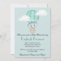 Baby Elephant Pale Green Hot Air Balloon Invitat