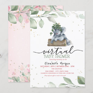 Invitation Baby Elephant Stars Baby shower virtuel Feuille