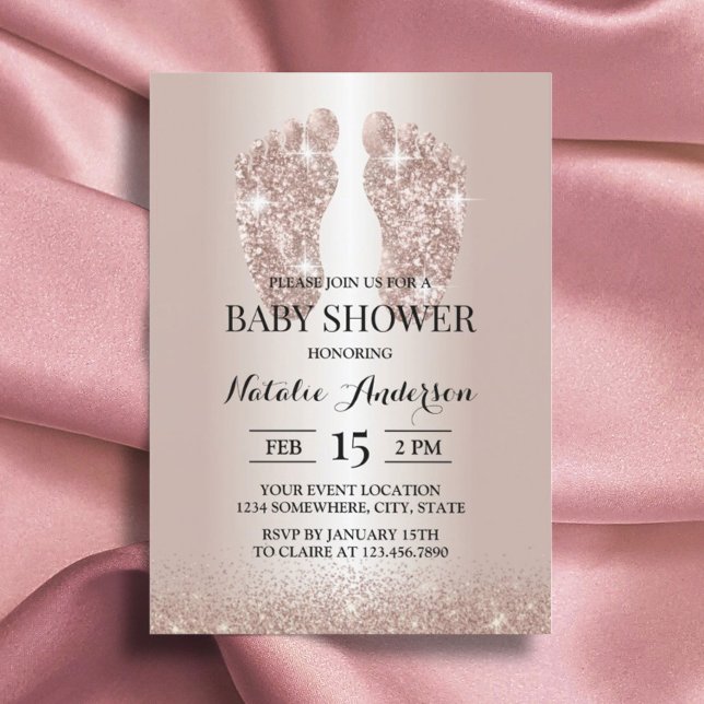 Invitation Baby Foot Rose moderne Baby shower Parties scintil (Créateur téléchargé)