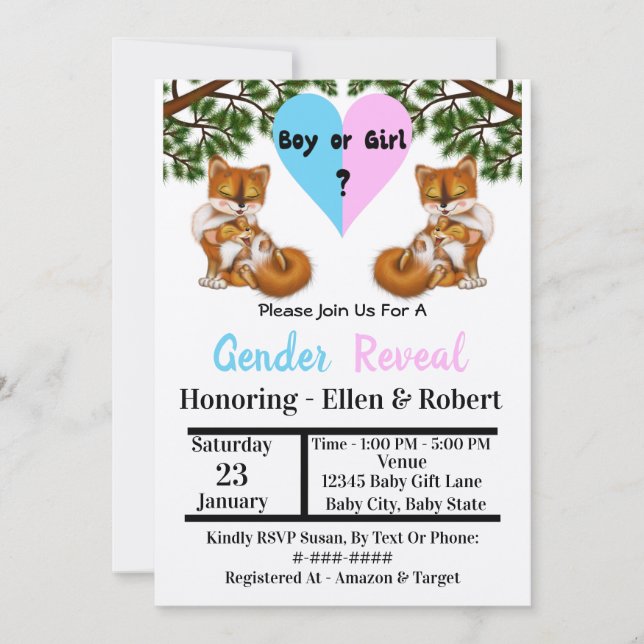 Invitation Baby Fox avec mère jouer - Genre Reveal Invit (Devant)