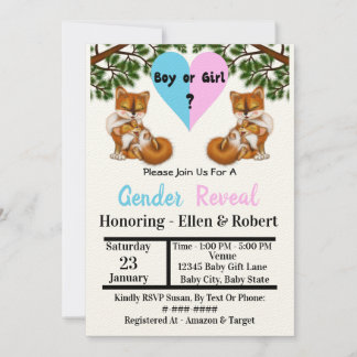 Invitation Baby Fox avec mère jouer - Genre Reveal Invit