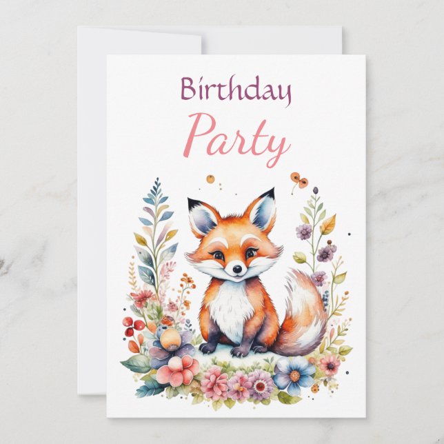Invitation Baby Fox in Flowers Fête d'anniversaire de fille (Devant)