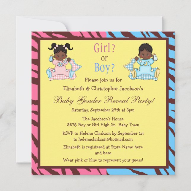 Invitation Baby Gender Reveal African American Babies (Devant)