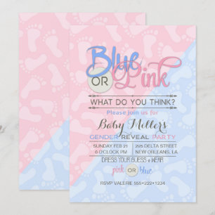 Invitation Baby Genre Revela Party Pink Blue Empreinte