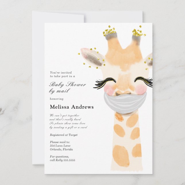 Invitation Baby Giraffe avec Baby shower Masque par la poste (Devant)