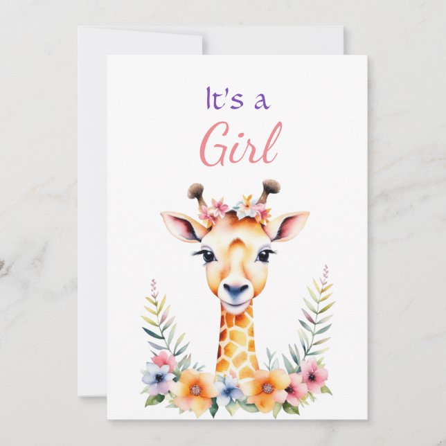 Invitation Baby Giraffe en Fleurs Baby shower de fille (Devant)