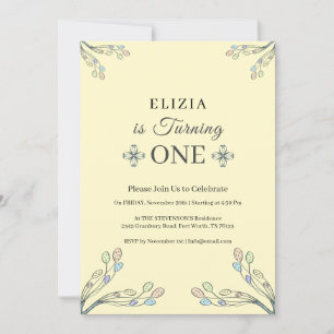 Invitation Baby Girl 1er anniversaire Lemon Chiffon Retro Flo