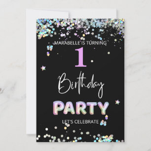 Invitation *~* BABY GIRL 1er Premier Anniversaire Arc-en-ciel