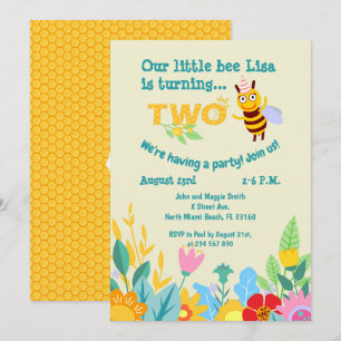 Invitation Baby girl 2e anniversaire petite fête d'abeille