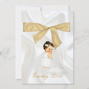 Invitation Baby Girl Baptism Christening Gold Cross Merci