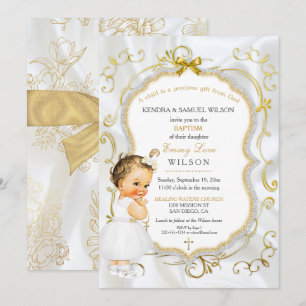 Invitation Baby Girl Baptism Christening Gold Cross Parties s