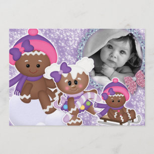 Invitation Baby Girl Birthday Party Christmas Gingerbread