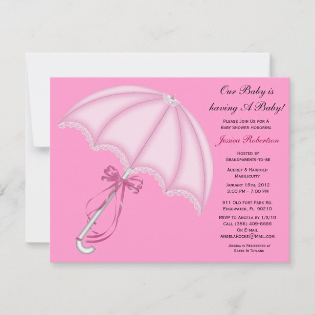 Invitation Baby Girl Douche, mignon parapluie bébé avec cadea (Devant)