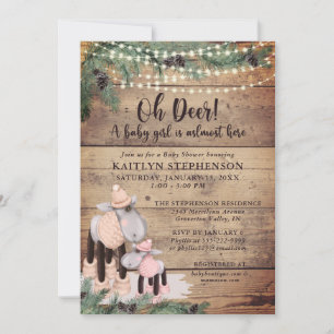 Invitation Baby Girl Douche mignonne Rustique Cerf d'hiver