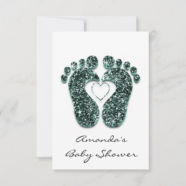 Invitation Baby Girl Douche Pieds Blanc Minimalisme Turquoise (Dos)