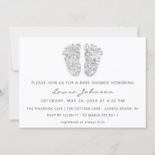 Invitation Baby Girl Douche pieds Parties scintillant blanc g