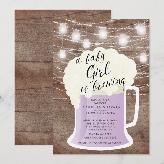 Invitation Baby Girl est en train de brasser Baby shower Invi (Devant / Derrière)