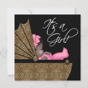Invitation Baby Girl Fille Rose Léopard Baby Shower